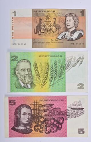 AUSTRALIAN NOTES: Three Australian notes, a one dollar, two dollar and a five dollar