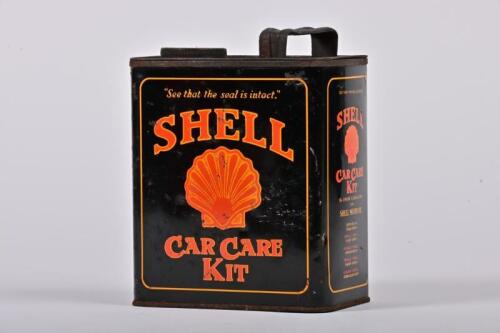 SHELL: An early Shell car care kit tin, with branded paper label to cap, 17cm high