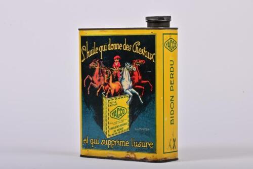 YACCO: A decorative circa 1920s French Yacco oil tin, 22cm high x16.5cm wide
