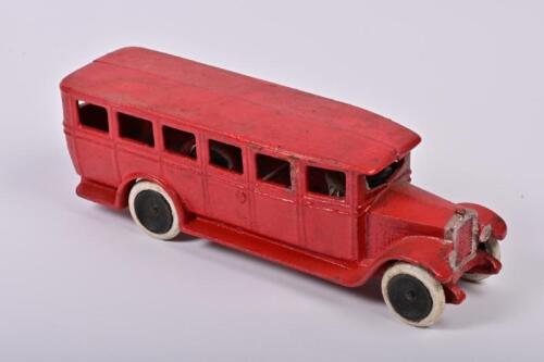 BUS: A heavy reproduction cast iron toy bus of the 1920's/1930s with driver, 26.5cm long