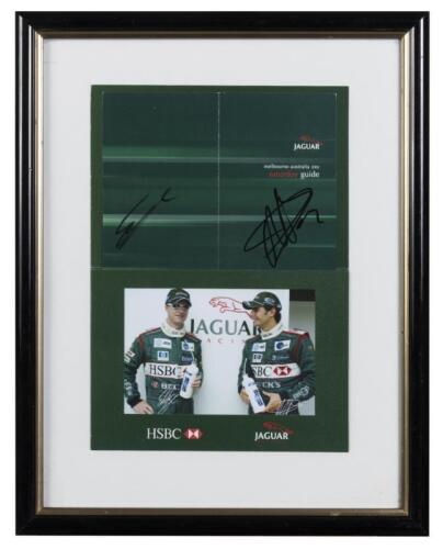 JAGUAR RACING: A signed card and presentation photo of Eddie Irvine and Ant&ocirc;nio Pizzonia from the 2002 Melbourne GP