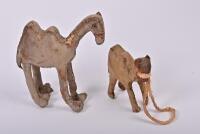 TRENCH ART: Two WWII trench art leather camels, made in North Africa by an Australian soldier for his daughters, purchased from one of the daughters in East Gippsland, Victoria, the tallest 22cm high - 2