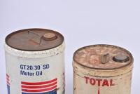 MOTOR OIL DRUMS: Two five gallon motor oil drums from 'AMPOL' and 'TOTAL' - 2