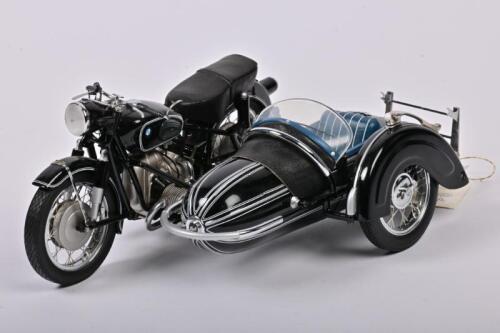 BMW: A 1:10 Franklin Mint model of a 1957 BMW motorcycle with sidecar (detached)