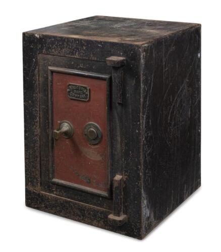 SAFE: An antique cast metal safe by 'Victoria Safe Company', 61cm high x 45.5cm wide x 50cm deep