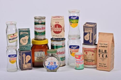 VINTAGE PACKAGING: A collection of vintage packaging including Victoria Bitter, the VB can 16cm high