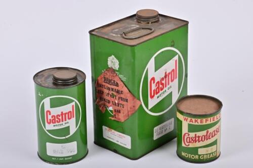 CASTROL: Three 'Castrol' tins. One pound 'WAKEFIELD Castrolease MOTOR GREASE (HC)' tin