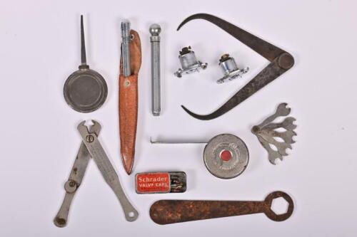 TOOLS: A collection of early tools, pressure gauges, valve caps and shifters and switchers.