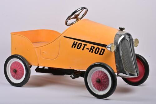 PEDAL CAR: A modern hot rod styled metal pedal car, 50cm high x 80cm wide
