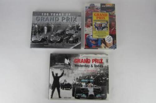 GRAND PRIX: Three hardcover books detailing Grand Prix history. One with Christopher Hilton signature.