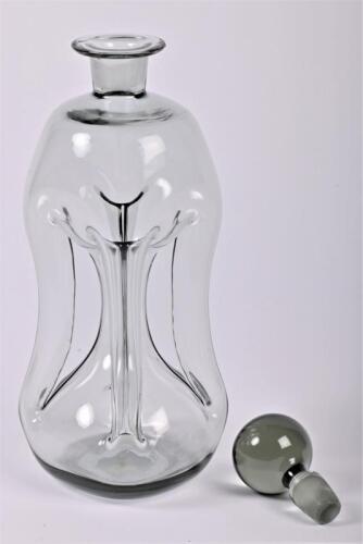 DECANTER: A 1960s Danish pinched smoked glass decanter by Holmegaard , 32cm high