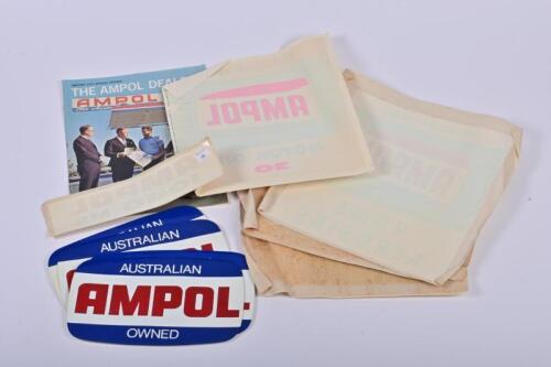 AMPOL: A collection of ten 'AMPOL' stickers including 'Motor Oil 30', 'AMPOL 10/40 MS'