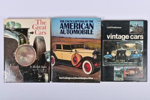 VINTAGE AUTOMOBILES: Three large hardcover books relating to vintage cars, including 'THE ENCYCLOPEDIA OF THE AMERICAN AUTOMOBILE' by Karl Ludvigsen & David Burgess Wise