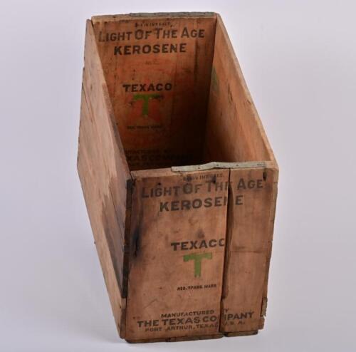 TEXACO: A vintage hardwood Texaco Kerosene storage box, 36cm high, 53cm wide, 26cm deep