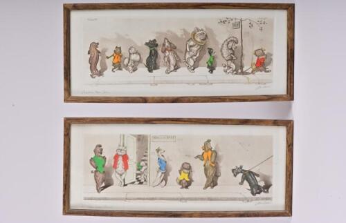BORIS O'KLEIN: BORIS O"KLEIN (Russian-French, 1893-1985), Chacun Son Tour! (Wait Your Turn) and Tu Viens Beau Blond! (Are you coming handsome blond?), hand coloured etchings, from the ''Dirty Dogs of Paris'' series, both signed in lower right and titled l