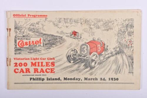 PHILLIP ISLAND: An original 'Victorian Light Car Club 200 MILES CAR RACE - AUSTRALIAN GRAND PRIX, Phillip Island, Monday, March 24, 1930' Official Programme