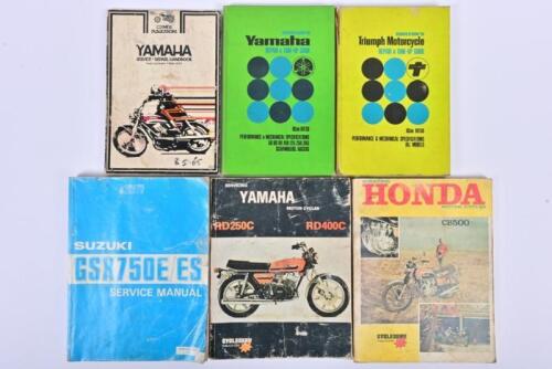 MOTORCYCLES: Six vintage motorcycle service manuals, including Yamaha, Suzuki and Triumph