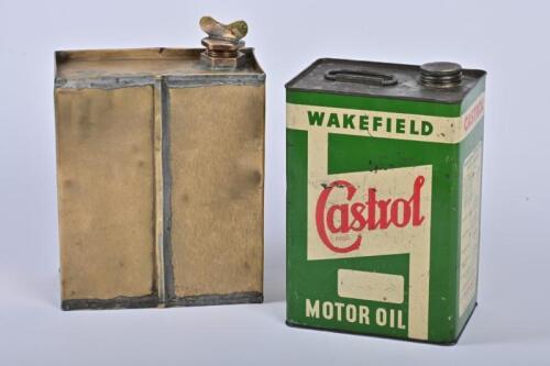 OIL CANS: Two oil cans. One Gallon 'WAKEFIELD Castrol MOTOR OIL' can