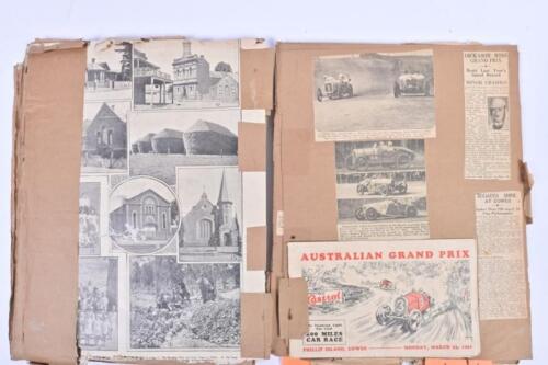 AUSTRALIAN GRAND PRIX: A 1927-32 scrapbook containing the official race programmes for the 1931 and 1932 Australian Grand Prix and numerous related newspaper clippings of the event, further includes newspaper clippings of landspeed records contemporary to