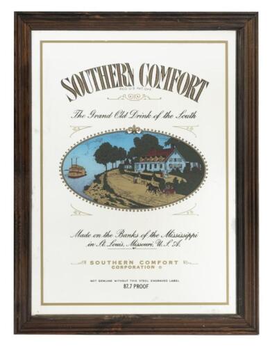 SOUTHERN COMFORT: A vintage Southern Comfort advertising mirror
'The Grand Old Drink Of The South', framed, 76 x 58cm wide overall
