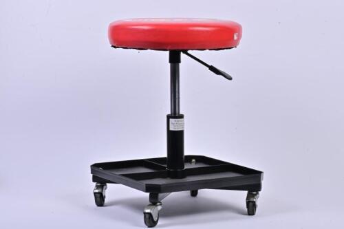 WORKSHOP STOOL: An adjustable TTI workshop stool on wheels, 53cm high at full extension