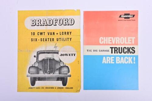 TRUCKS: Two commercial truck brochures, a 1940s Bradford 10 CWT Van, Lorry and Utility by Jowett,&nbsp;black and white, sales narrative, specifications to rear, and Chevrolet C20 and C30 truck sales brochure,&nbsp;black, white and red pictures with&nbsp;sales narrative,