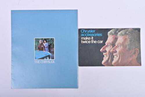 CHRYSLER: Two 1970s Chrysler sales brochures, including a 1973 Chrysler Chrysler CJ sales brochure, colour pictures with sales narrative,&nbsp;eleven pages with three fold out pages including a centrefold and a smaller Chryster Accesories brochure, black and w
