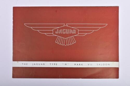 JAGUAR: A original Jaguar Type M Mark VII Saloon sales brochure, single sheet fold-out, black and white rendered images, engine accomplishments and sales narrative, new features and specifications to rear