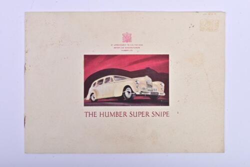 HUMBER SUPER SNIPE: An original Humber Super Snipe Brochure from 1948. In colour with sales narrative and specifications towards rear. Export Rootes Division.