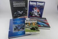 F1 TEAMS: A group of hardcover books detailing F1 teams. One with Alain Prost signature.