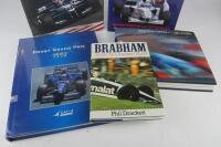 F1 TEAMS: A group of hardcover books detailing F1 teams. One with Alain Prost signature. - 2