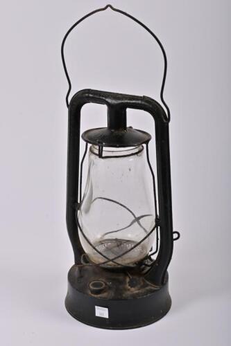 KERO LAMP: A 1940s Australian 'Lanora' hurricane lamp made by Colton, Palmer & Preston, South Australia, 46cm high including the handle