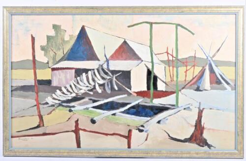 KEVIN BRERETON: Outskirts of Town (Untitled), oil on board, signed and dated lower left: Brereton '58, 47 x 79cm