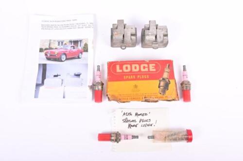 ALFA ROMEO: A set of unused rear brake pads for the 1960's Alfa Romeo Guilia & four genuine LODGE spark plugs 'HL'