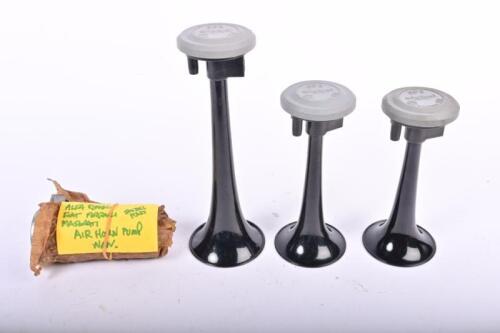 AIR HORNS: Three unused air horns and air horn pump by 'Stebel'