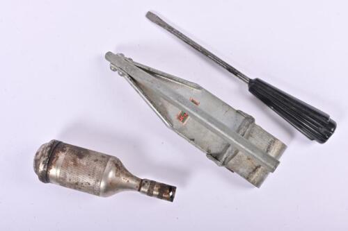 CAR TOOLS: Three different car tools. Bead breaker, oil gun & Art deco screw driver