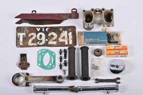 TRIUMPH MOTORCYCLES: A collection of spare parts removed from a Triumph Speed Twin circa 1937