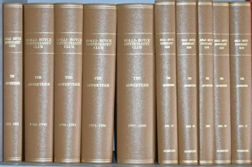 THE ADVERTISER': Ten bound volumes of the 'THE ADVERTISER' as published by the Rolls-Royce Enthusiasts Club. Years 1981 - 1983 to 2011-12