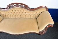 SETTEE: A Victorian velvet upholstered carved mahogany camel back settee, length of back 222cm - 4