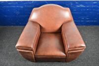 LOUNGE CHAIR: An Art Deco style club leather lounge chair - 6