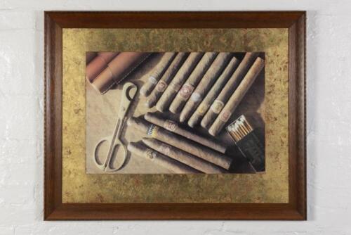CIGARS: A large framed picture featuring Cuban cigars, framed and glazed, 82 x102cm overall