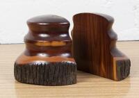 BOOKENDS: Two bookends formed from two halves of a turned log, each 12.5cm high