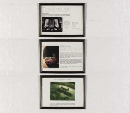 BENTLEY: Three showroom information prints featuring the RR Silver Seraph and its 5.4 lite engine and Bentley Arnage, 29cm high x 40cm wide.