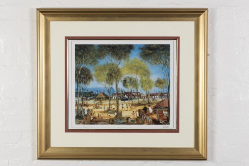 PRO HART: A limited edition print of 'Mining Town Sunday' by Pro Hart, editioned lower left 1111 or 3000 and signed lower right