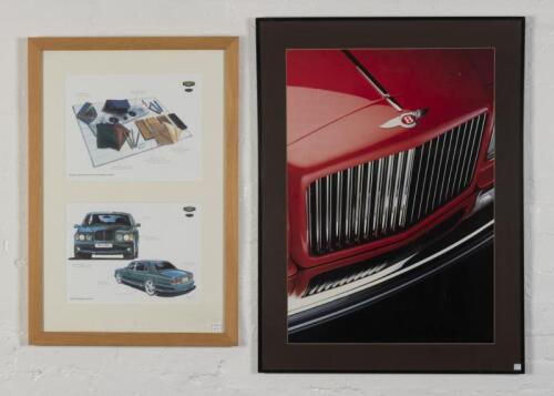 BENTLEY: Two showroom prints including a photograph of a red Bentley Turbo R grill and another