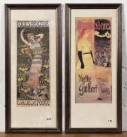 FRENCH PRINTS: Two reproduction prints of early 20th century posters, Ambassadeurs - Yvette Guilbert Tous les soirs and Folies Bergere - Liane de Pougy, framed and glazed, each 54 x 24cm overall