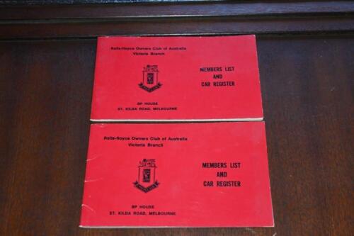 ROLLS-ROYCE OWNERS CLUB: Two Rolls-Royce Owner's Club of Australia Victoria Branch - 'MEMBERS LIST AND CAR REGISTER' - booklets. Circa 1970-1971