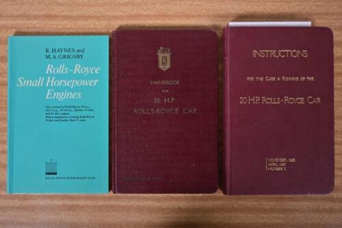 ROLLS-ROYCE: Three Rolls-Royce Instruction Manuals. Original 'HANDBOOK FOR 20 H.P. ROLLS-ROYCE CAR', condensed edition published by Rolls-Royce Limited. Circa late 1920's