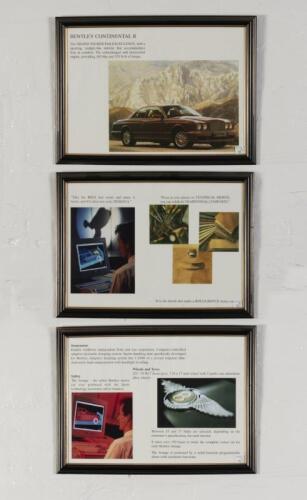 BENTLEY/ROLLS-Royce Three showroom prints featuring the Bentley and Rolls-Royce and the Continental R, each mounted, framed and glazed, each 34cm high x 46cm wide overall