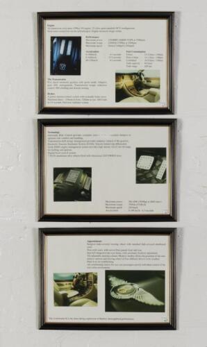 BENTLEY: Two showroom prints featuring the Continental R and Turbo, each mounted, framed and glazed, 34cm high x 46cm wide overall